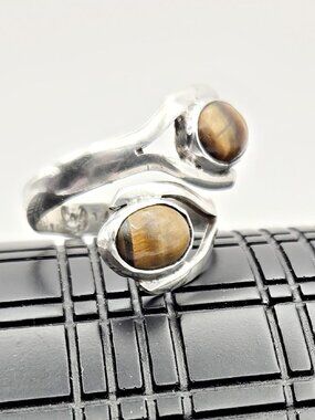Vintage Taxco Mexico Tiger Eye Sterling Silver Ring Size 7.5